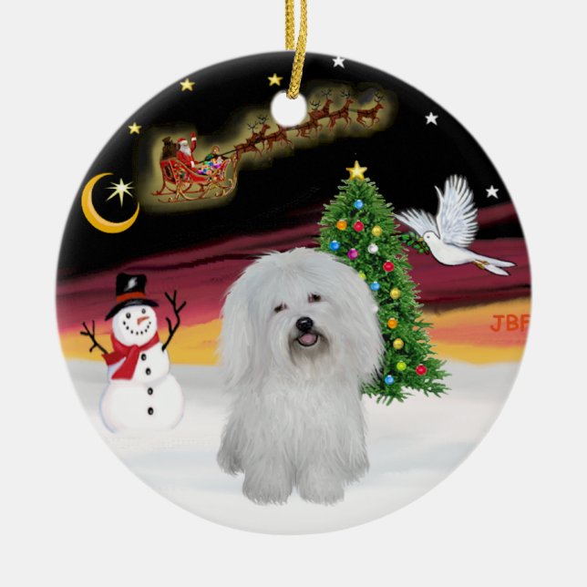 Night Flight - Coton de Tulear Ceramic Tree Decoration (Front)