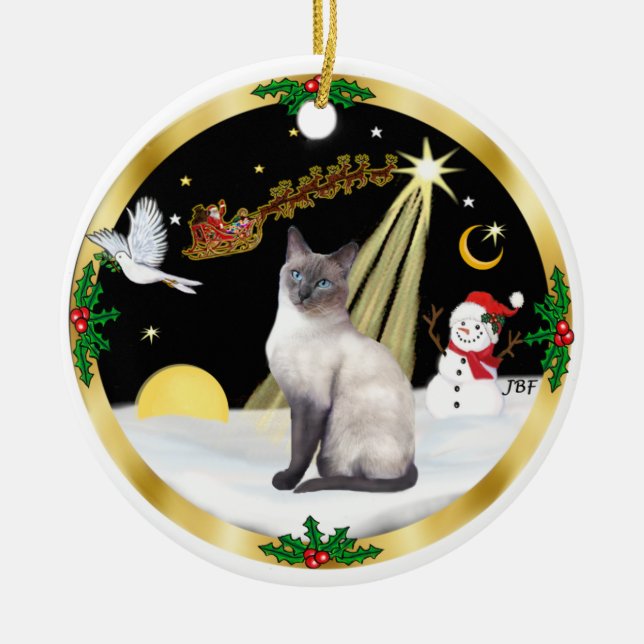 Night Flight (GW) - Blue Point Siamese Ceramic Ornament (Front)