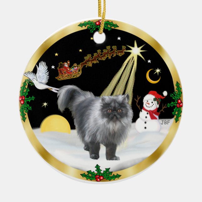 Night Flight (GW) - Persian cat (blue smoke) Ceramic Ornament (Front)
