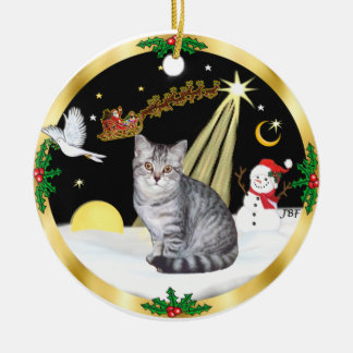 Night Flight (GW) - Silver Tabby cat Ceramic Ornament
