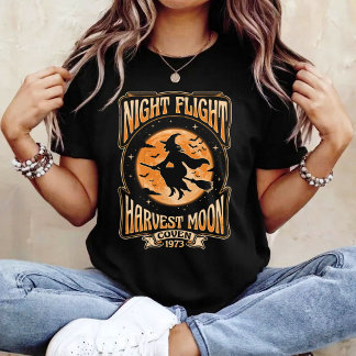 Night Flight Harvest Moon Vintage Witch T-Shirt