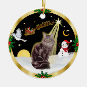 Night Flight - Maine Coon cat (tabby 10) Ceramic Ornament