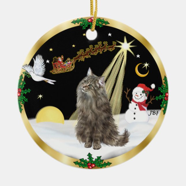 Night Flight - Norwegian Forest cat Ceramic Tree Decoration (Front)