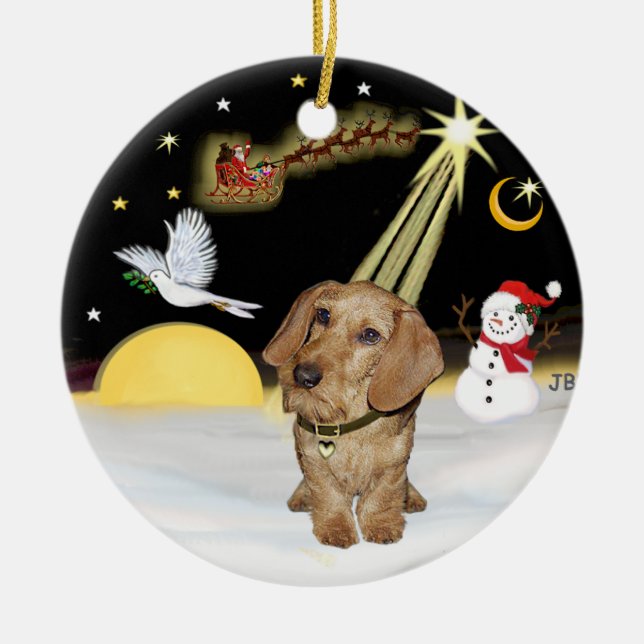 Night Flight - Wire Haired Dachshund Ceramic Tree Decoration (Front)