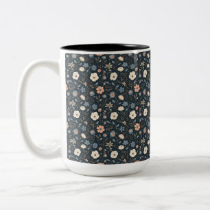 Night Floral Dark Botanical Aesthetic Two-Tone Coffee Mug