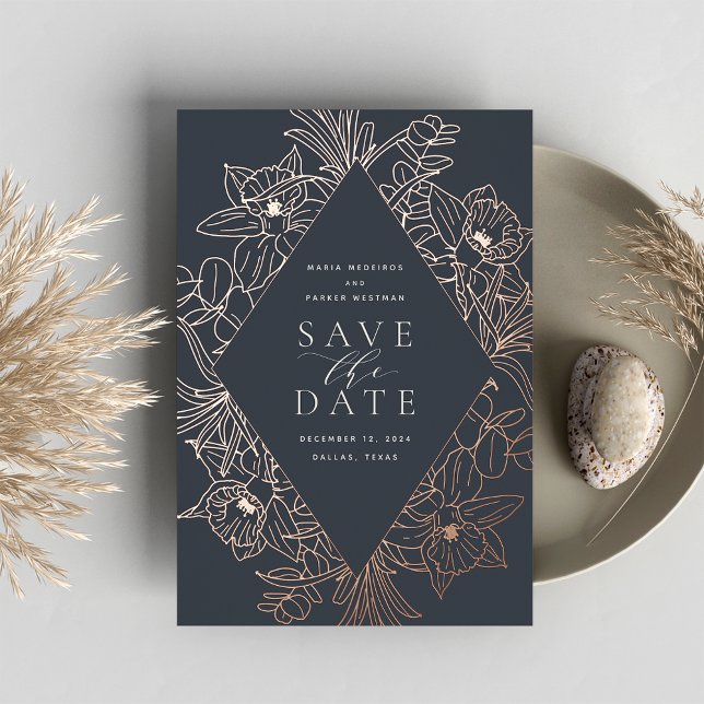 Night | Floral Diamond Foil Save the Date Card (Creator Uploaded)