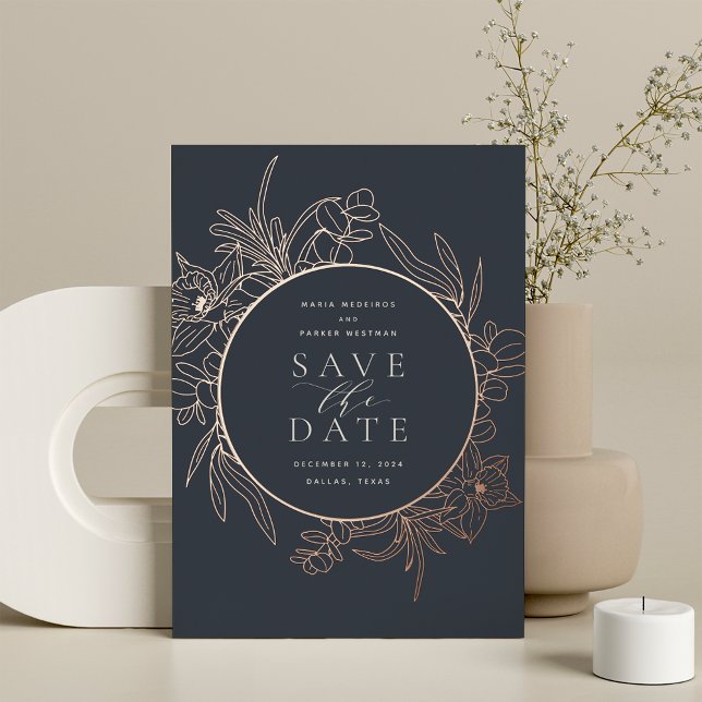 Night | Floral Foil Wedding Save the Date Card (Creator Uploaded)