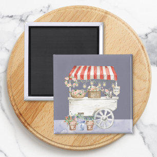 Night Flower Market Watercolor Cottagecore Art Magnet