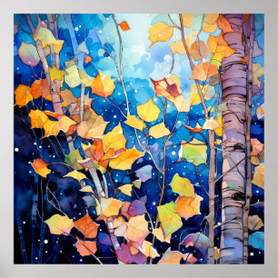Night Forest in Autumn Art Poster