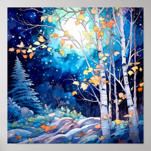 Night Forest Landscape Home Decor Poster