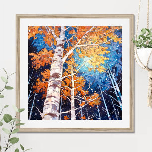 Night Forest Landscape Painting Poster