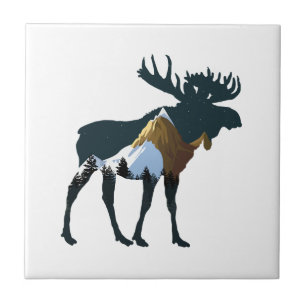 Night Forest Moose        Ceramic Tile