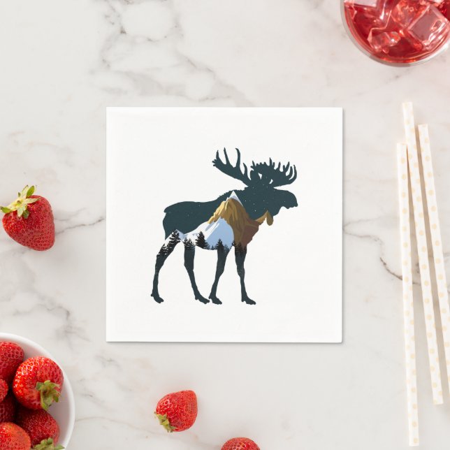 Night Forest Moose      Napkin (Insitu)