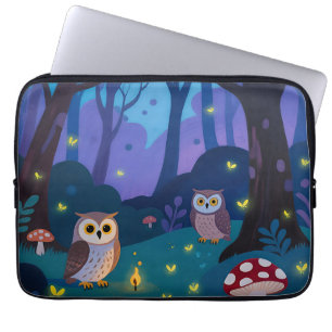 Night Forest Owls Illustration Laptop Sleeve