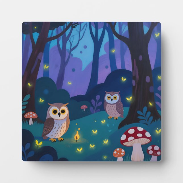 Night Forest Owls Illustration Plaque (Front)