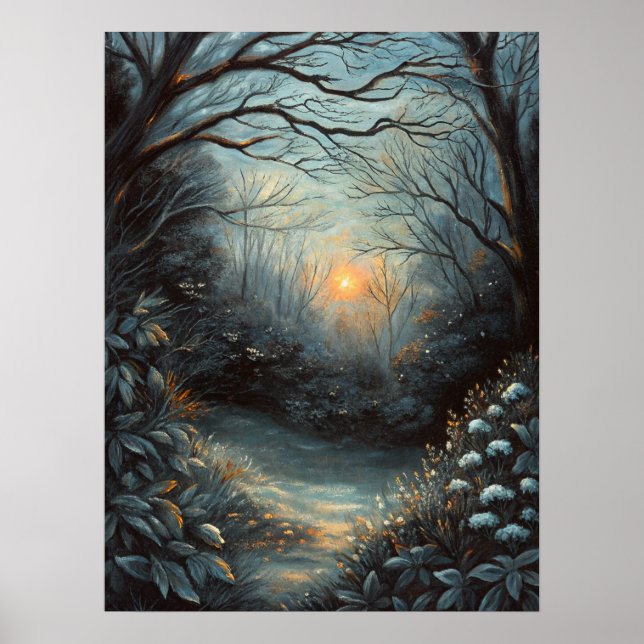 Night Forest Sunset River Art Poster (Front)