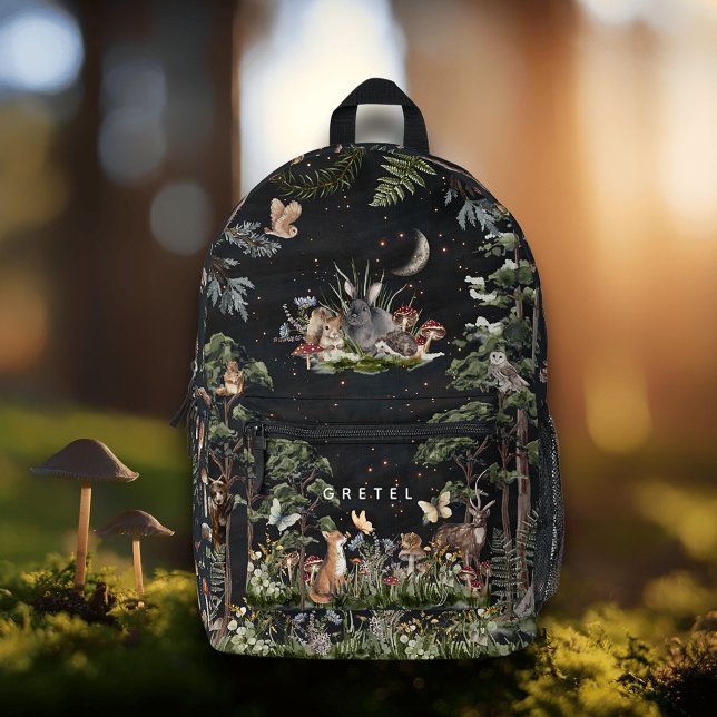 Night Forest Woodland Animals Crescent Moon Printed Backpack (Creator Uploaded)
