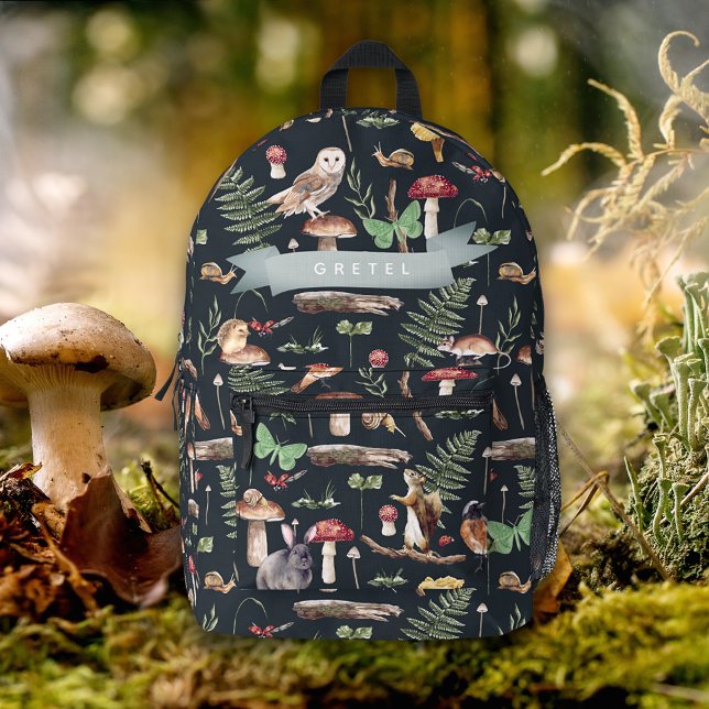Night Forest Woodland Animals Navy Blue Printed Backpack (Creator Uploaded)