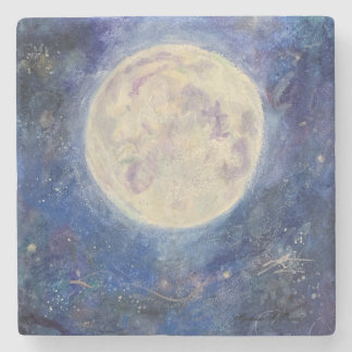 Night Full Moon Celestial Sky Maureen Girard Unive Stone Coaster
