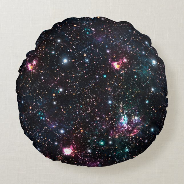 Night Galaxy Space PrintSeamless Pattern in Repeat Round Cushion (Front)