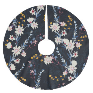 Night Garden Floral Navy Pattern Brushed Polyester Tree Skirt