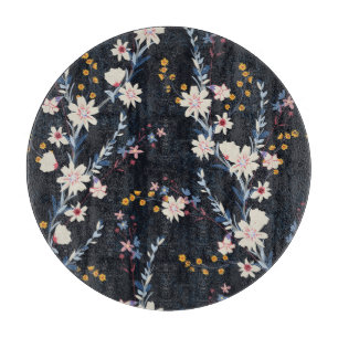 Night Garden Floral Navy Pattern Cutting Board