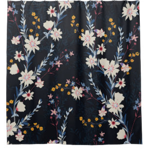 Night Garden Floral Navy Pattern Shower Curtain