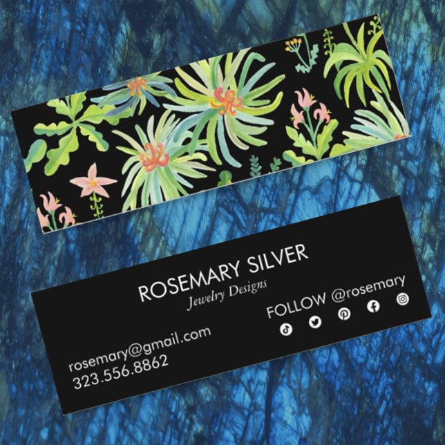Night Garden Watercolor Botanical Colourful Elegan Mini Business Card (Creator Uploaded)