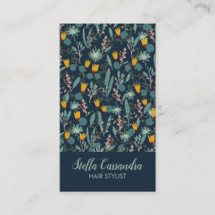 Night Gardens Botanical Pattern Deep Blue Business Card