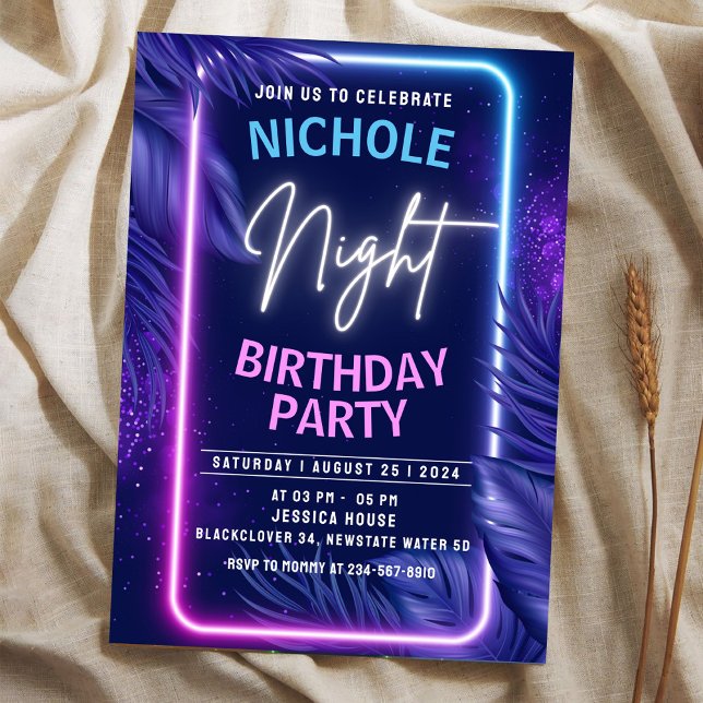 Night Glow Birthday Invitation Party (Zazzle Night Glow Party Birthday Invitation)
