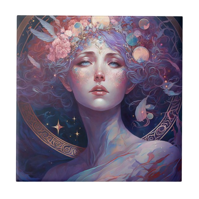 Night Goddess Queen Fantasy Art Ceramic Tile (Front)