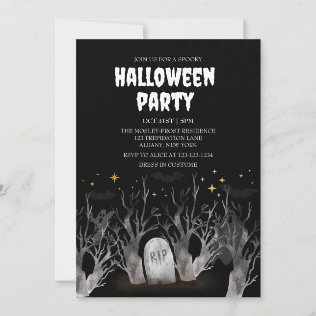 Night Graveyard Forest Spooky Bear Halloween Party Invitation (Front)