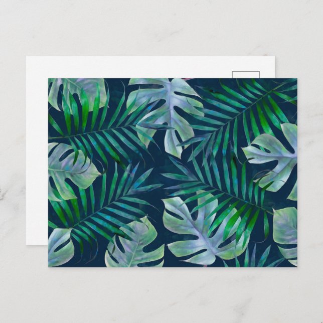 Night Green Tropical Leaves Postcard (Front/Back)