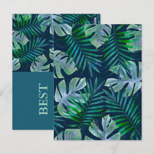 Night Green Tropical Leaves Postcard