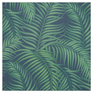 Night Green Tropical Palm Leaves Fabric