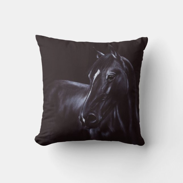 "Night"-Hand painted horse portrait Cushion (Front)