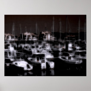 Night harbour digital effect of style "impression" poster