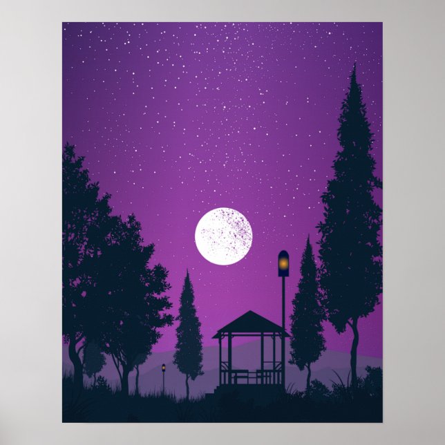 Night Image with a beautiful moon Poster (Front)