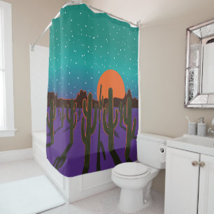 Night in Arizona Desert Saguaro Cactus Shower Curtain