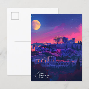 Night in Athens Greece Travel Postcard