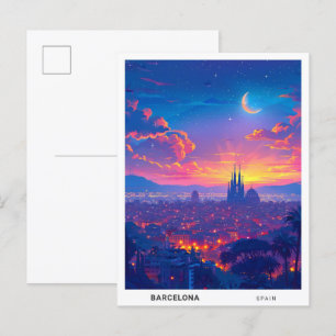 Night in Barcelona Spain Travel Postcard