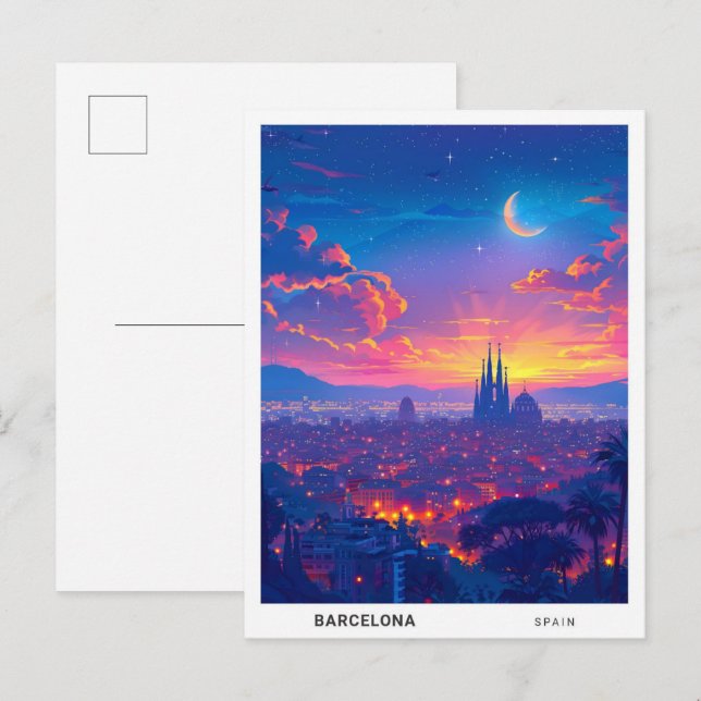 Night in Barcelona Spain Travel Postcard (Front/Back)