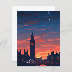 Night in Big Ben London England Travel Postcard