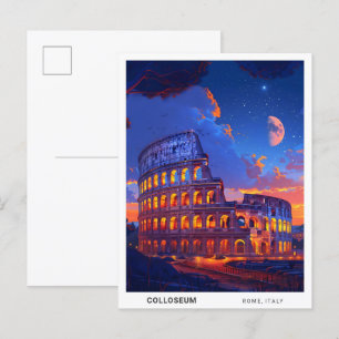 Night in Colloseum Rome Italy Travel Postcard