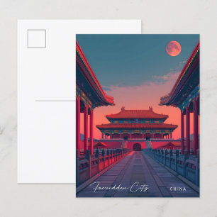 Night in Forbidden City China Vintage Travel Postcard