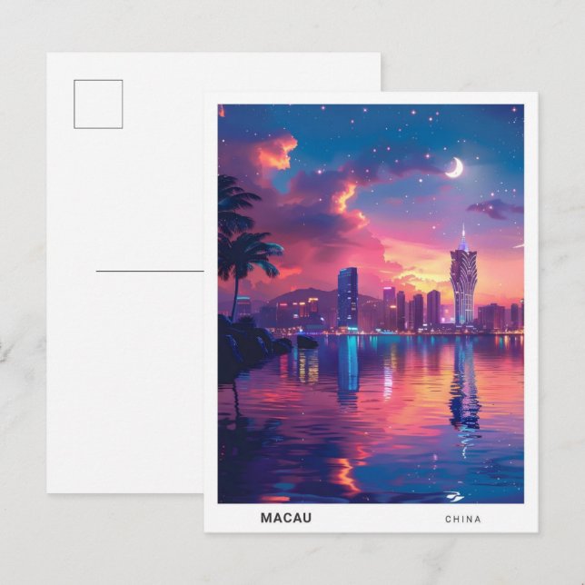 Night in Macau China Travel Postcard (Front/Back)