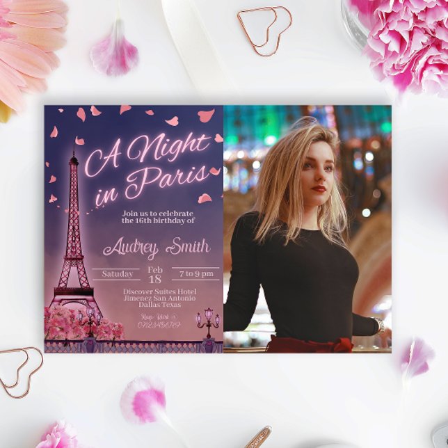 Night in Paris - Birthday with Photo Invitation (Creator Uploaded)