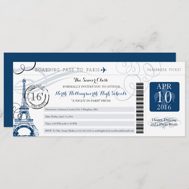 Night in Paris School Senior Prom Invitation (Front/Back)
