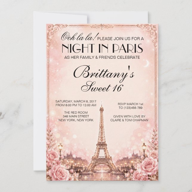 Night in Paris Sweet 16 Custom Invitation (Front)