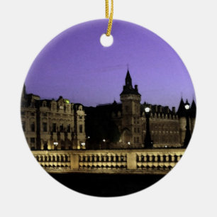 Night in Paris Watercolor Ceramic Ornament